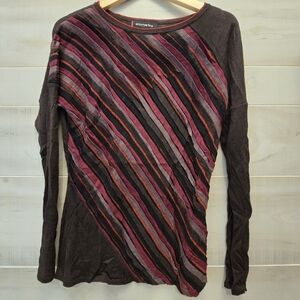 {12} Aldo Martins Brown Maroon Orange Lightweight Top Long Sleeve Blouse